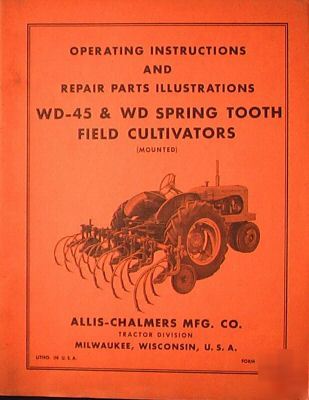 Allis chalmers WD45 wd 45 cultivator operating manual