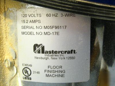 Mastercraft floor finishing buffer 175 rpm 1.5 hp polis