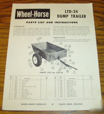Wheel horse tractor LTD24 dump cart trailer manual 