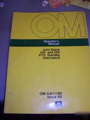 John deere operators manual 15K & 25K pto alternators