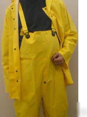 Hooded yellow rain suit with bib overall size small