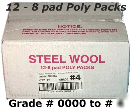 Steel wool 12-8 pad poly packs grade 0