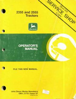 John deere operator's manual for 2355 2555 tractors g