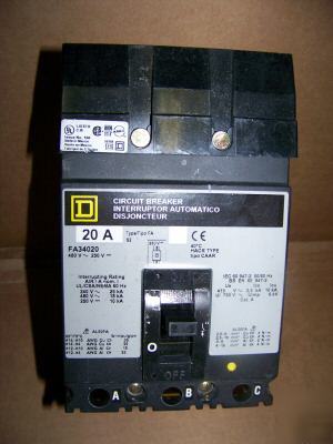 Square d FA34020 3POLE 20AMP 480V circuit breaker