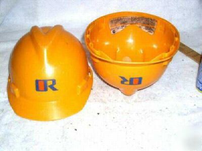 2 orange & rockland hard hats hat safety helmet v-gard