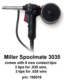 Miller spoolmate 3035 spool gun w/5 contact tips 20'