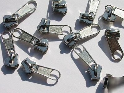 #5 molded plastic zipper sliders long-pull nickel 25PC