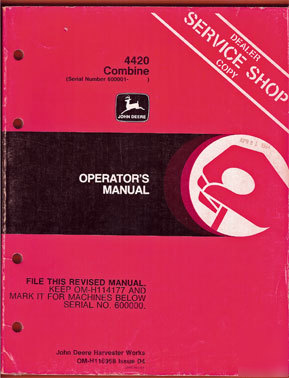 Operators manuals for john deere 4420 combine