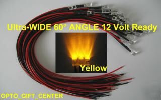 New 50PCS 12V wired 5MM yellow led wide viewing f/ship