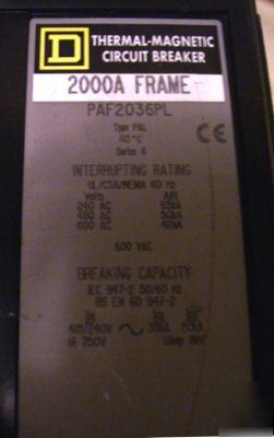 Square d 2000 amp thermal magnetic breaker PAF2036PL
