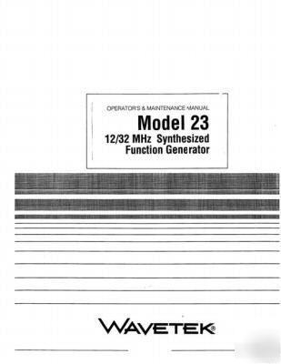 Wavetek model 23 operation & maintenance manual