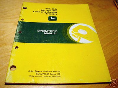 John deere 240 260 265 285 tractor operators manual jd