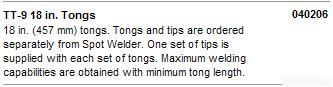 Miller 040206 tt-9 18 in. tongs