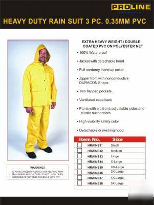 0.35MM heavy duty 3PC. rain suit gear w/ hood size m