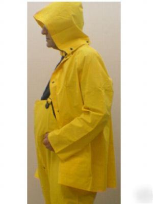 Hooded yellow rain suit with bib overall size small