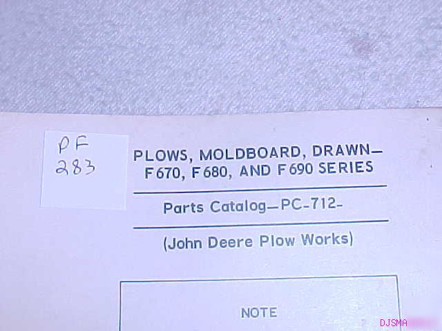 John deere F670 F680 F690 moldboard plow parts catalog