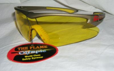 Remington flame, sunglasses, safety, yellow lens