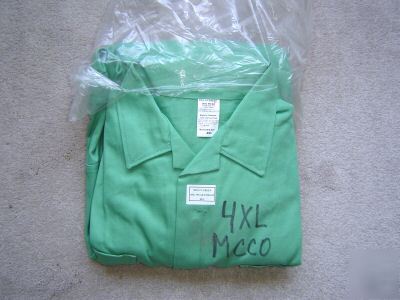 New flame retardant coveralls, size 4X, , color green