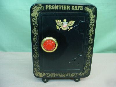 Vintage frontier toy combination safe bank - metal tin