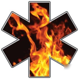 Fire rescue flames star of life decal