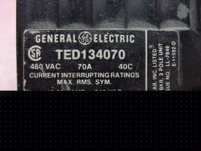 Ge TED134070 circuit breaker 3 pole 480 volt ac 70 amp
