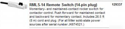 Miller 129337 rmls-14 remote switch (14-pin plug)