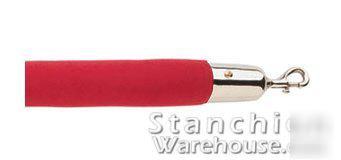 Red velour covered, standard red velvet rope with ends