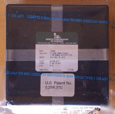 Indium 20% tin 77.2% silver 2.8% preforms solder