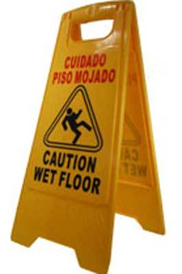 New 2 caution wet floor folding signs yellow spanish/en