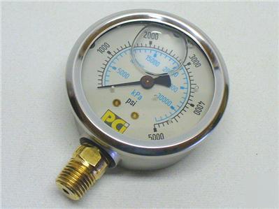 Pci hydraulic liquid filled pressure gauge 0-5000 psi