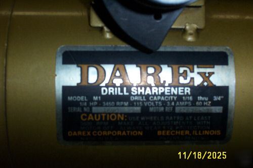 Darex precision drill sharpner grinder 1/4HP excellent 