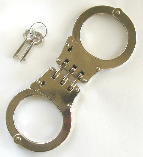 Double lock police handcuffs steel hinged hand cuff key