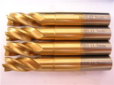 New 11.5MM endmills hss unused 4 tin coated mill/lathe