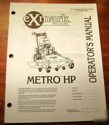 Exmark metro hp mower operator's manual catalog book
