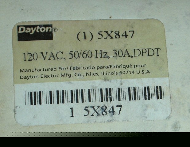 New dayton power relay 120 vac 30A dpdt 5X847