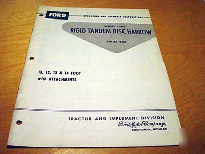 Ford 207 disc harrow operator's manual disk