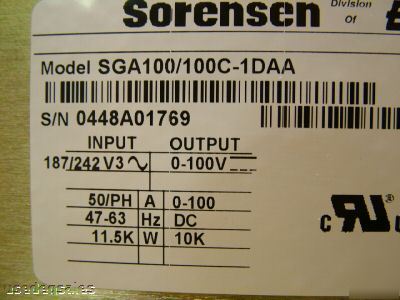 Sorensen sga series dc power supply 0-100V 0-100A