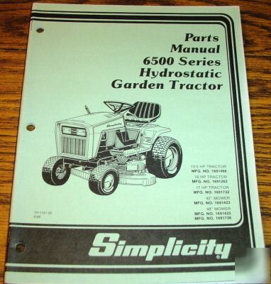 Simplicity 6500 hydro garden lawn tractor parts catalog