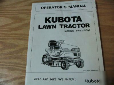 Kubota T1460 T1560 lawn tractor operators manual