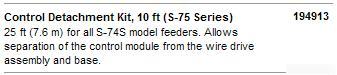 Miller 194913 control detachment kit, 25 ft (s-75) 