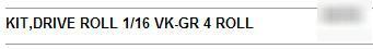 New miller 046795 drive roll kit 1/16 vk-gr 4 roll - 
