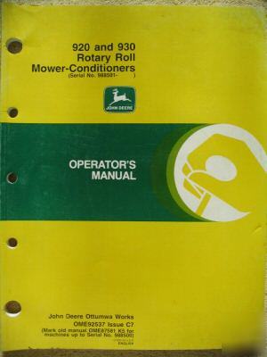 John deere 920 930 roll mower conditioner ops manual