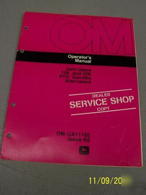 John deere shop manual 15K 25K pto standby alternators