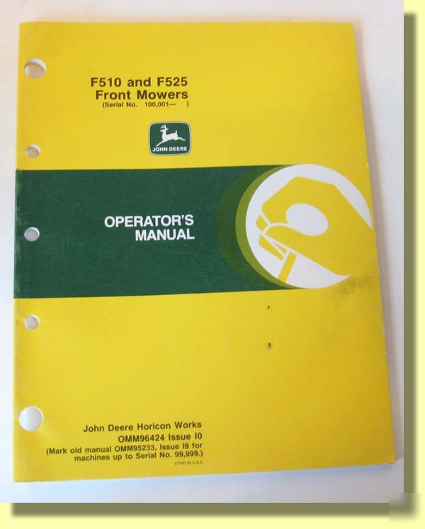 John deere operator manual F510 & F525 front mowers