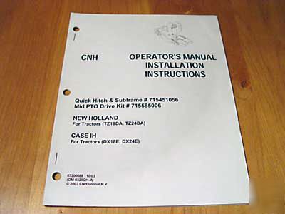 New holland quick hitch operator's manual TZ18DA TZ24DA