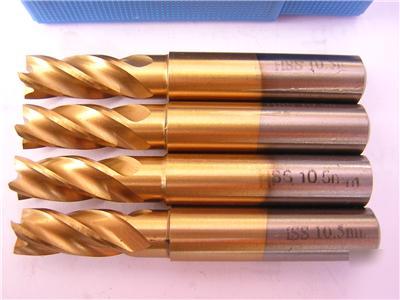 New 10.5MM endmills hss unused 4 tin coated mill/lathe