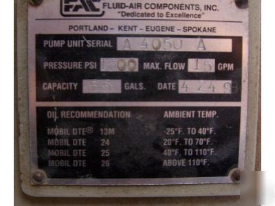 Fac A4050A hydraulic pump unit 10HP 1500PSI 55 gallon