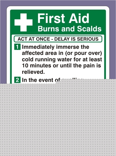 400X600 first aid burns and scalds sign - rigid (0460)