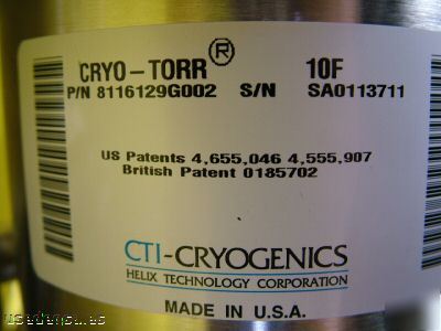 Cti cryogenics cryo-torr 10F cryopump 8116129G002