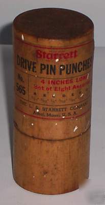 Vintage starrett 4â€ drive pin punches 565 w/ wood case